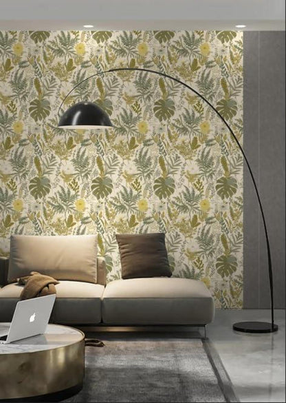 Selbstklebende Tapete Blatt Blume Botanik Gelbgrün Akzentwand 0.4W x