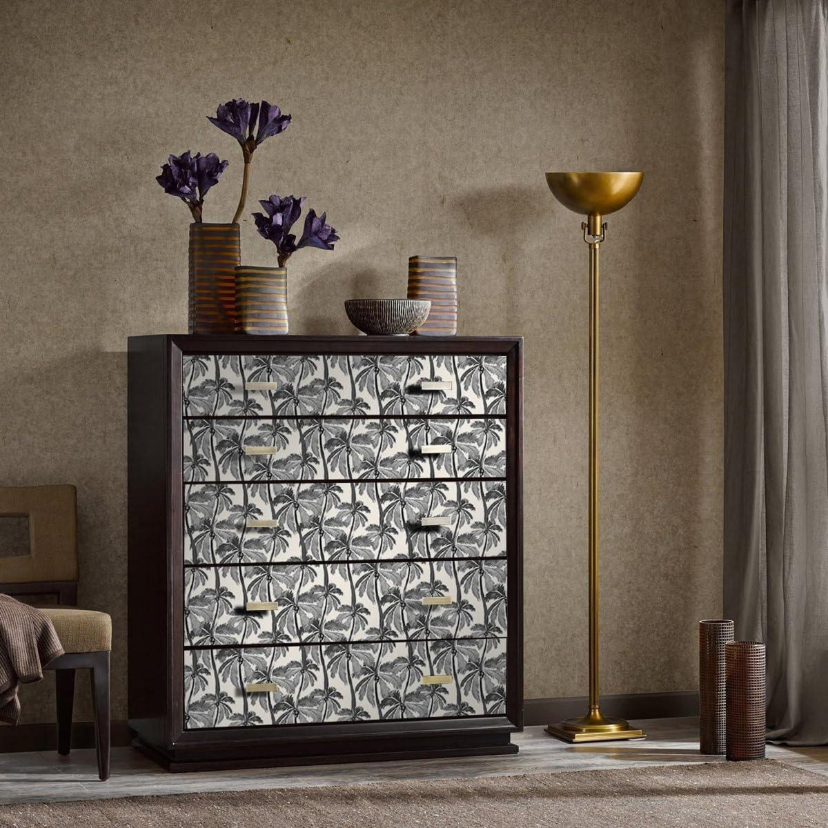 Selbstklebende Tapete Kokoswald Beige Schwarz 44cmx1000cm