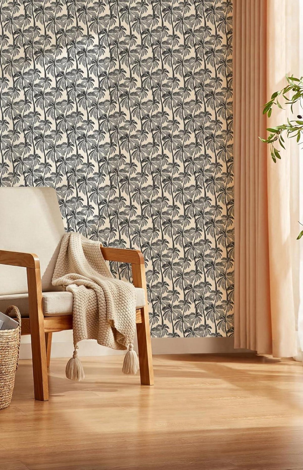 Selbstklebende Tapete Kokoswald Beige Schwarz PVC Vinyl 44cm x 1000cm