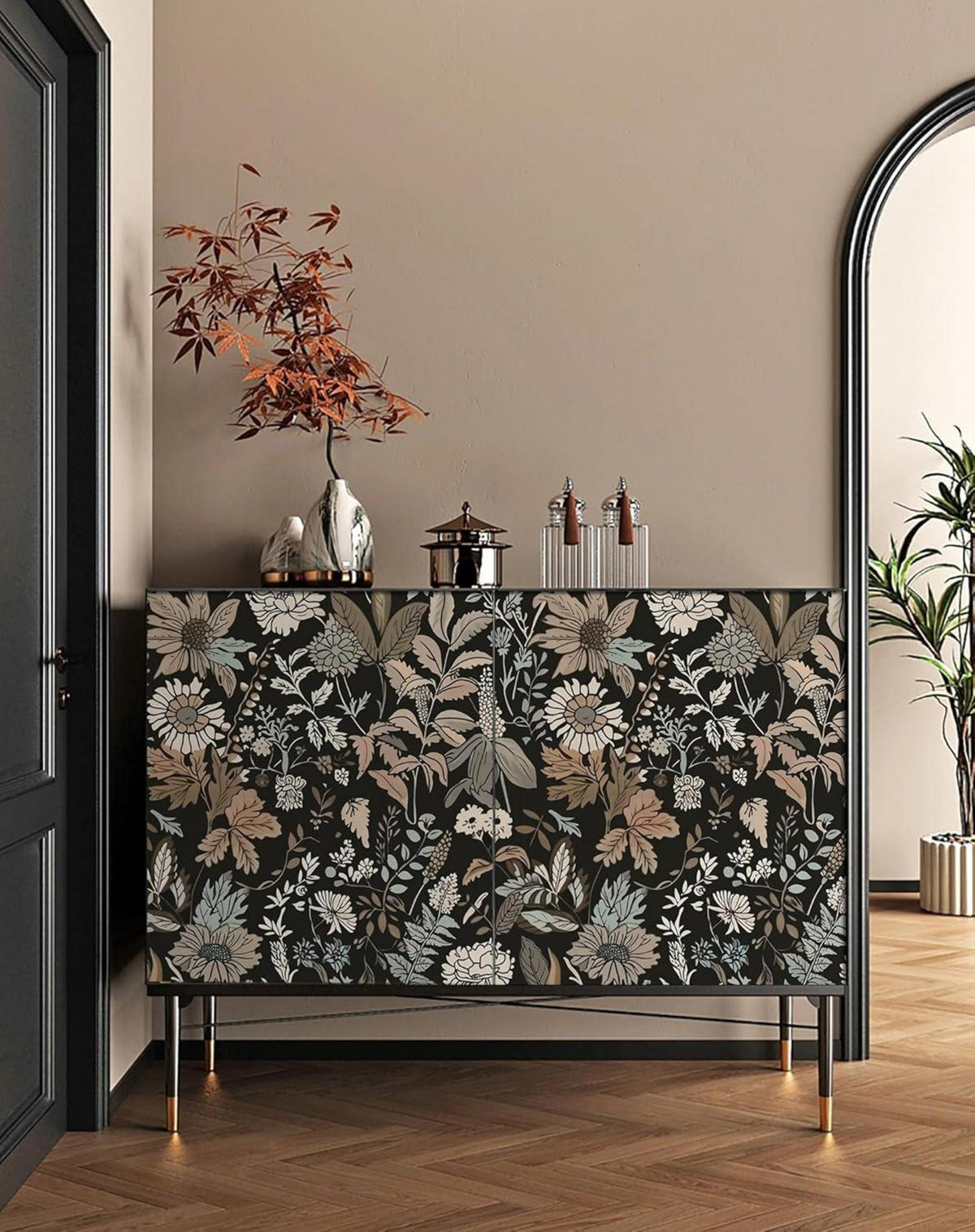 Selbstklebende Tapete Blatt Blume Retro Braun 44x1000cm
