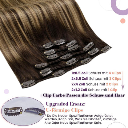Clip-In Echthaar Extensions Braun Balayage Ombre