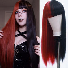 Rote Schwarz Halbe Perücke Pony Halloween Cosplay Frauen Haare