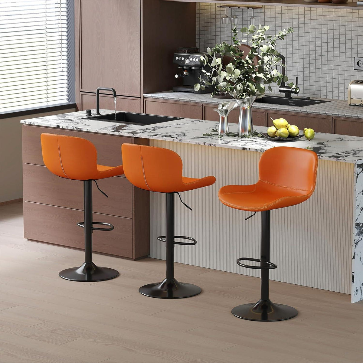 Verstellbarer Barhocker Set (3er) – Orange in Lederoptik