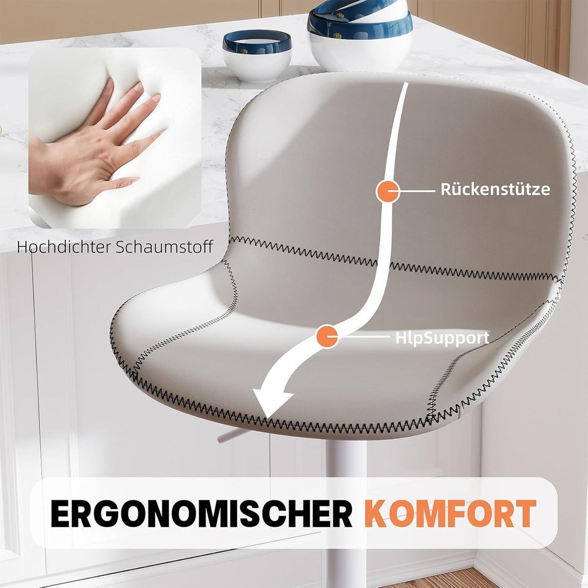 Verstellbarer Barhocker Set (4x) – Weiß in Lederoptik