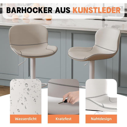 Verstellbarer Barhocker Set (4x) – Weiß in Lederoptik