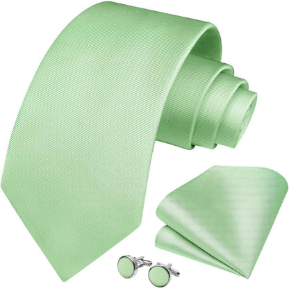 Herren Krawatten-Set mit Einstecktuch und Manschettenknöpfen, Salbeigrün