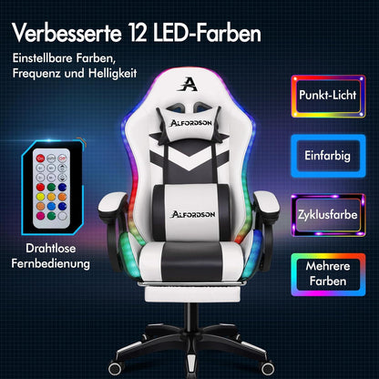 ALFORDSON Gaming-Stuhl LED RGB Massage Lordosenstütze Fußstütze
