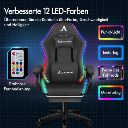 ALFORDSON Gaming-Stuhl LED RGB Massage Lordosenstütze Fußstütze Grau