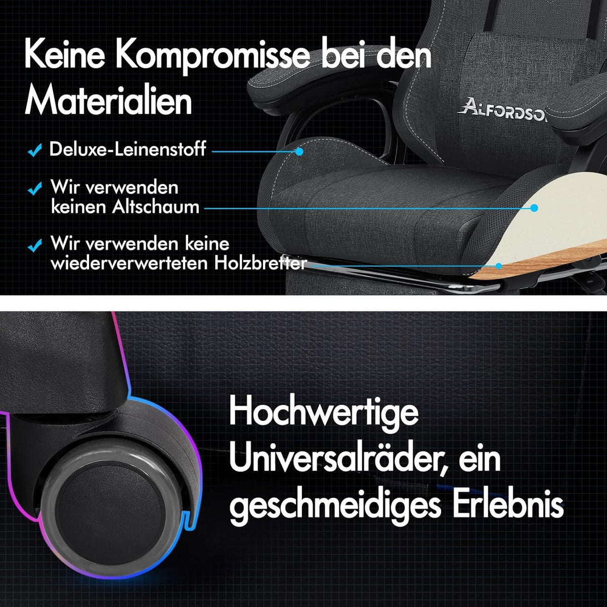 Gaming-Stuhl LED-Racing 12-Farbiger RGB Massage Lordosenstütze