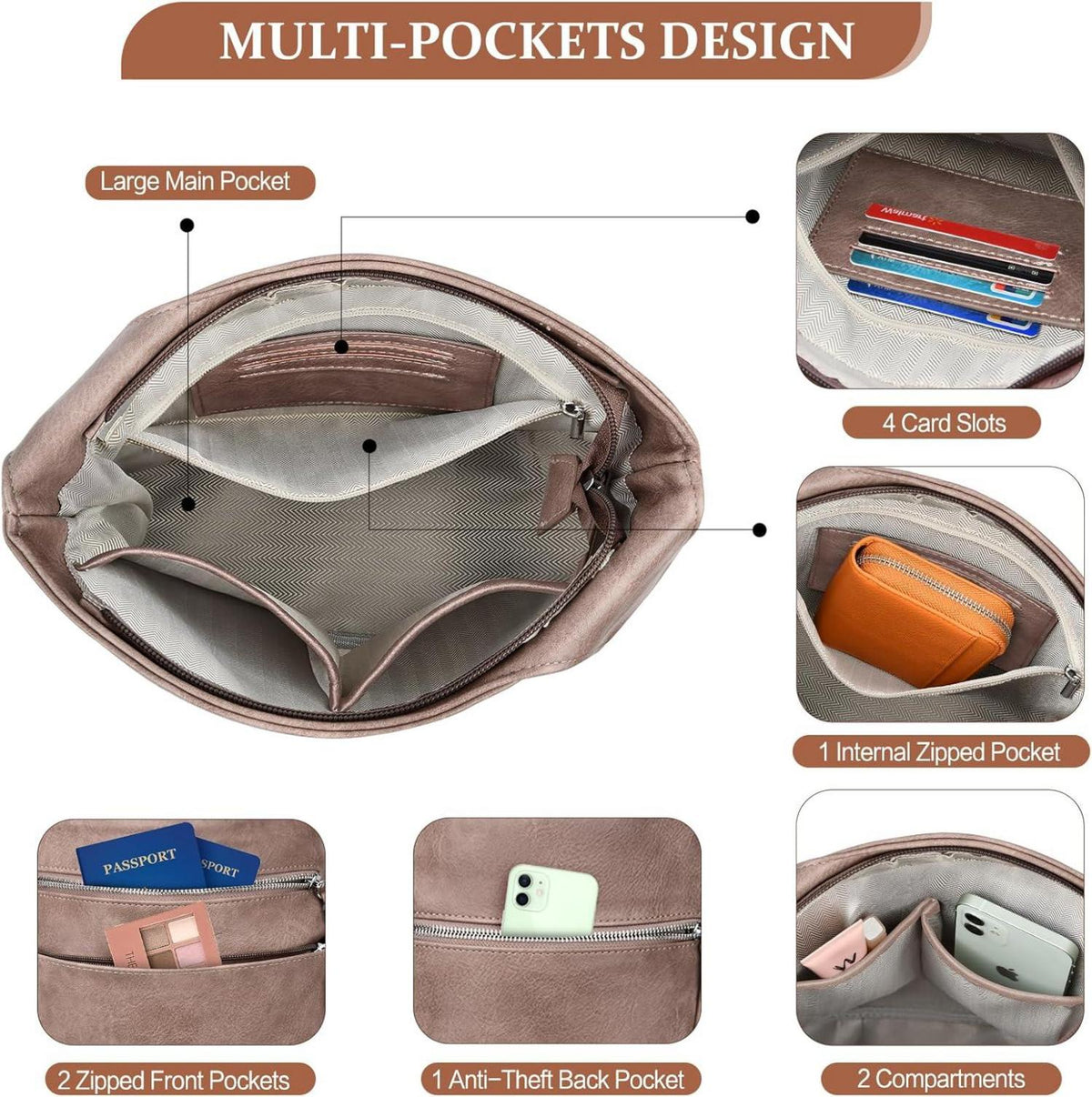 Stylische PU Leder Umhängetasche mit Mehreren Fächern und