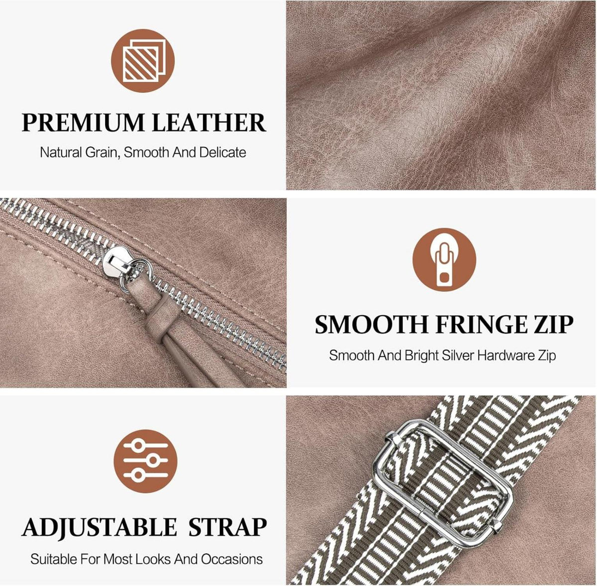 TEUEN Umhängetasche Damen Mittelgroß Stylisch PU Leder Crossbody Bag mit Quasten-Reißverschluss