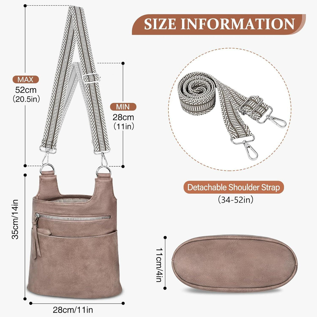 TEUEN Damen Umhängetasche Mittelgroß Stylisch PU Leder Crossbody Handtasche