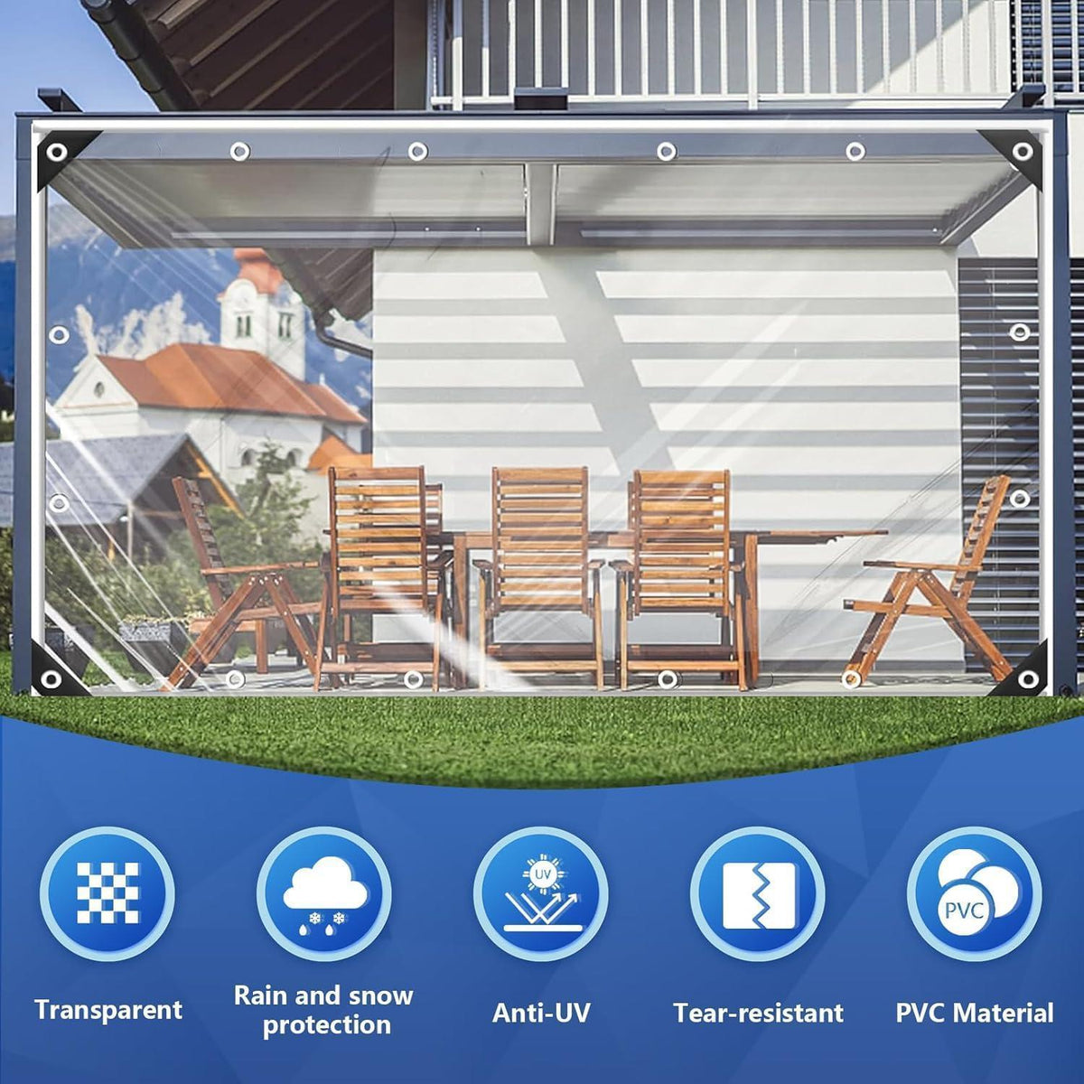 Transparente PVC Plane 2x4m mit Ösen 420g/m² Wasserdicht