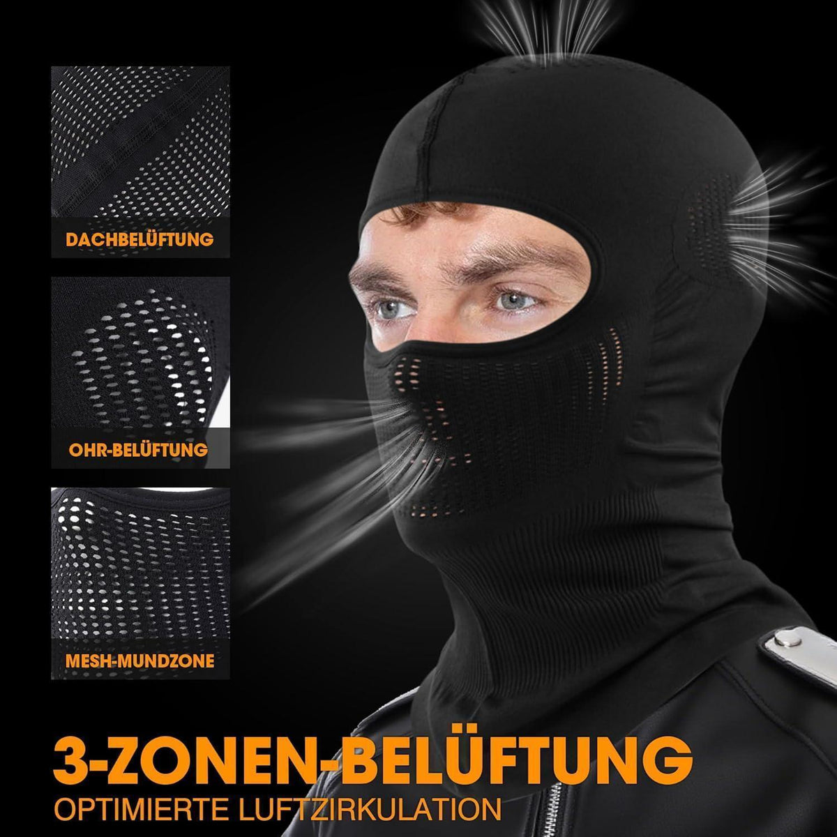 Sturmhaube Motorrad Sommer Atmungsaktiv Balaclava Schwarz
