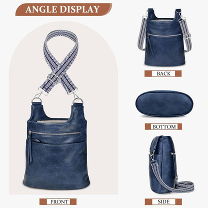 TEUEN Umhängetasche Damen Mittelgroß Schwarz PU Leder Crossbody Bag