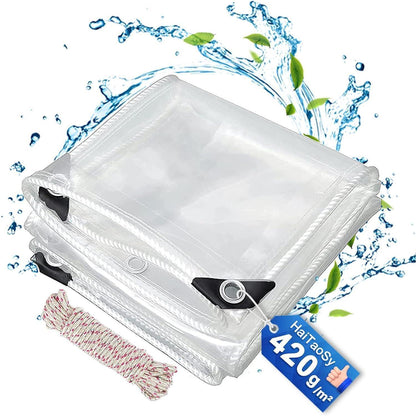 Transparente PVC Plane 3x5m mit Ösen, 420g/m² Wasserdicht