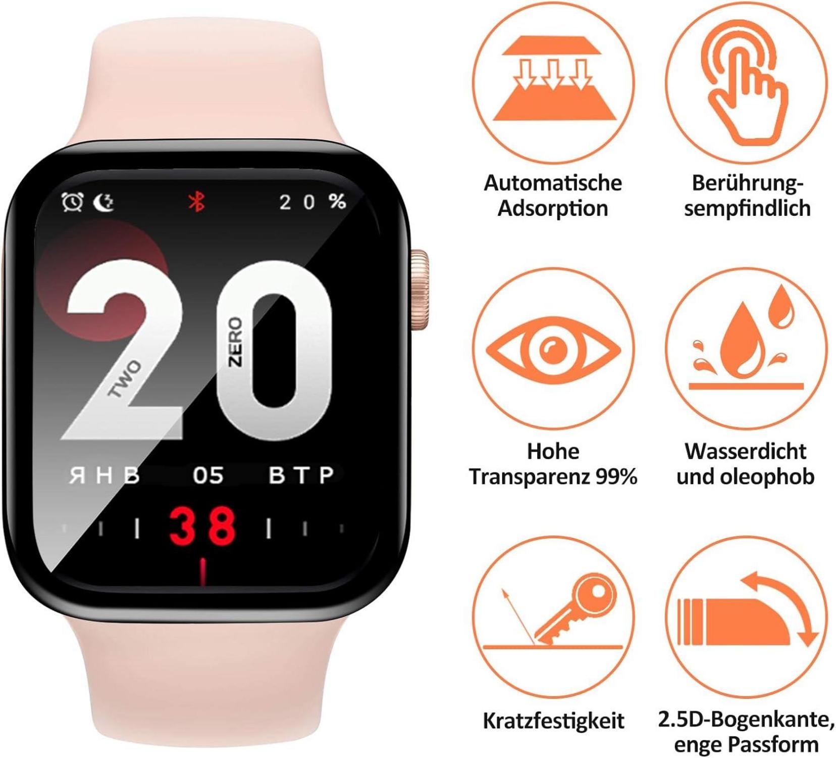 2 Stück Panzerglas Apple Watch 7/8/9 41mm Schutzfolie 9H HD