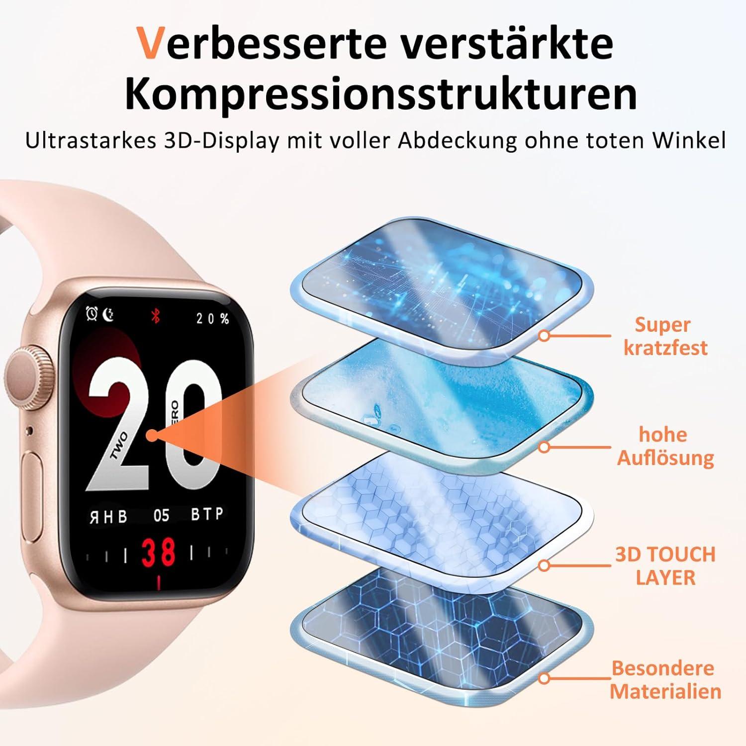 2x Agedate Panzerglas Apple Watch 7/8/9 41mm Schutzfolie 9H Härte HD Kratzfest