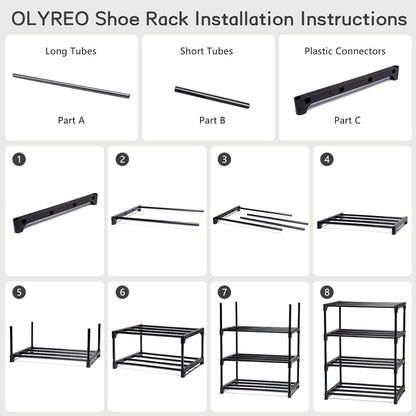 OLYREO Schuhregal 3 Ebenen Metall Schwarz Stapelbar 6 Paar