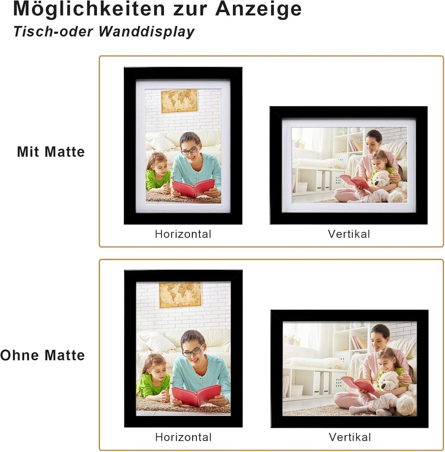 Fotorahmen 13x18 cm Holzrahmen Acrylglas Schwarz Passepartout