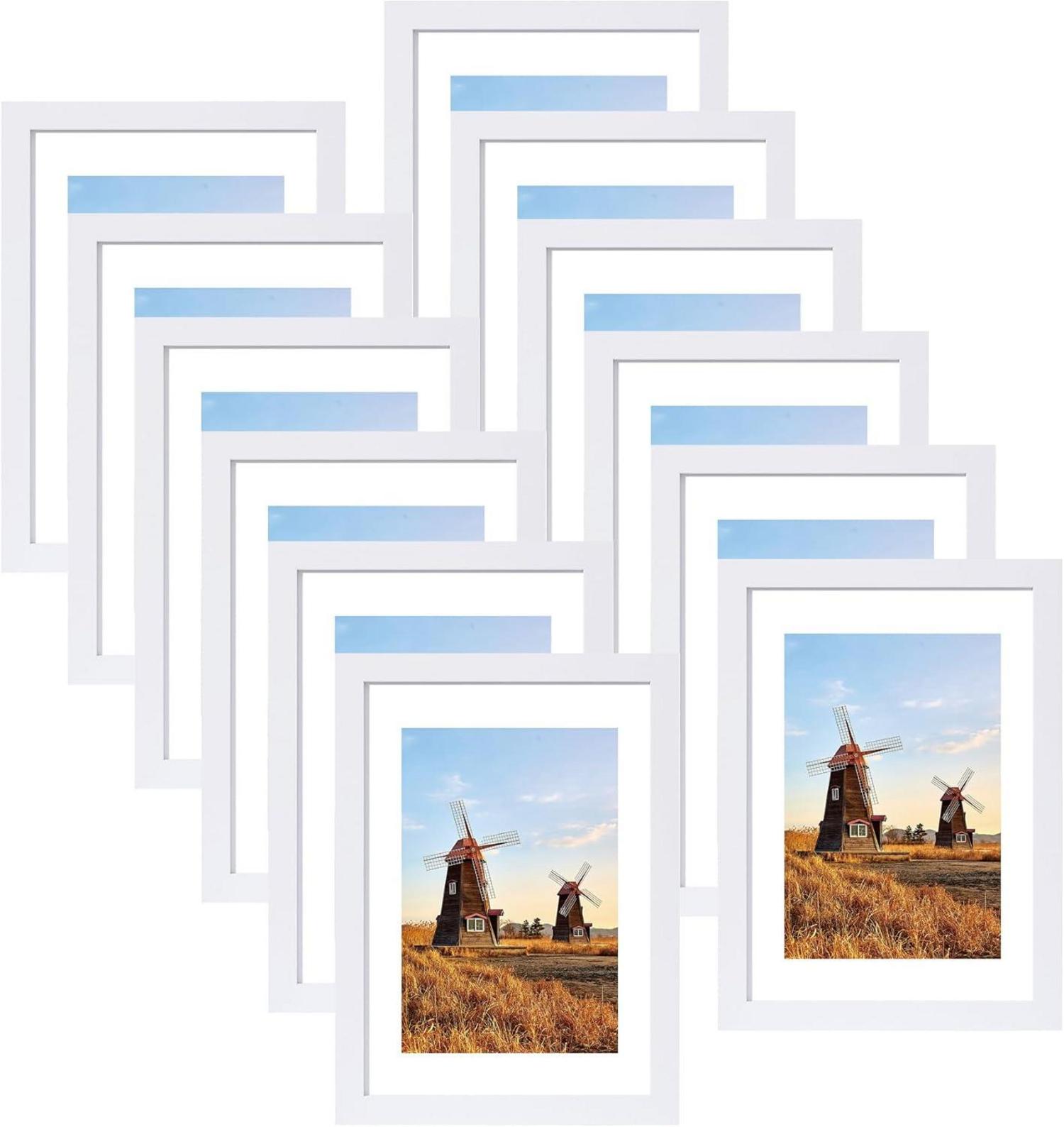 Bilderrahmen 13x18 cm 12er Set Holzrahmen mit Passepartout