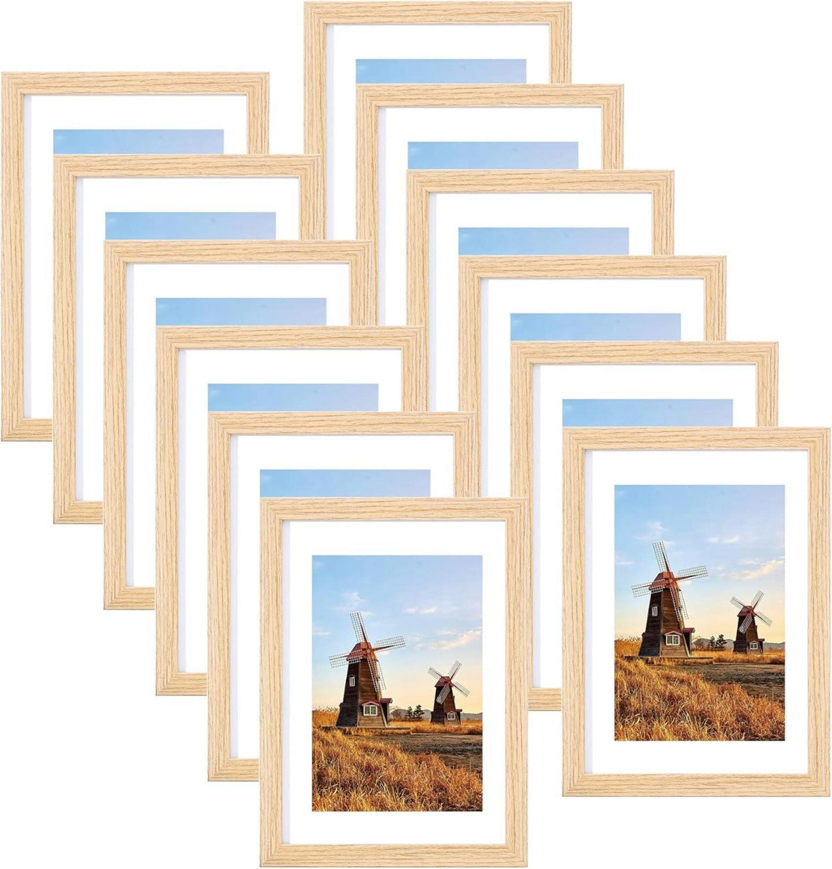 Fotorahmen Set 10x15 cm 12er Passepartout Holzrahmen Acrylglas