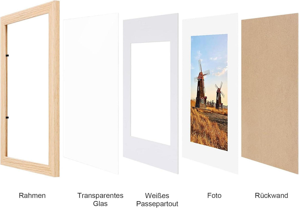 Spotjoy Holz Bilderrahmen 10x15 cm 12er Set Fotorahmen Passepartout Acrylglas