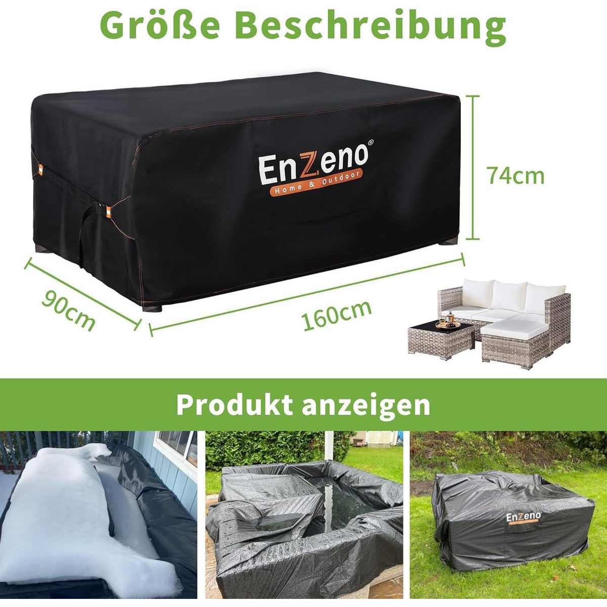 Wasserdichte Gartenmöbel Abdeckung 160x90x74cm – Winterfest & Robust