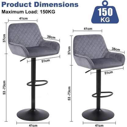 ralex Barhocker Set 3er – Höhenverstellbar, Grau, Samtstoff