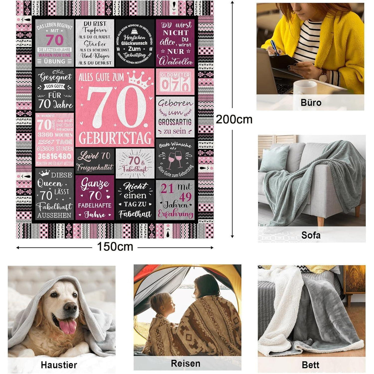 Flaneldecke 70. Geburtstag Frau – Kuschelig & Dekorativ 200x150cm