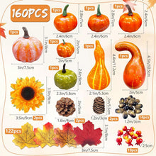 Herbstdeko Set 160pcs Kürbis Ahornblätter Eicheln