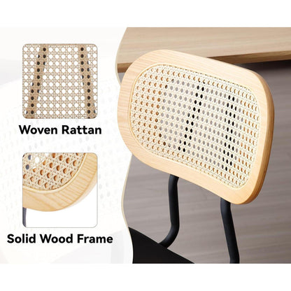Gepolsterte Esszimmerstühle 2er Set Schwarz mit Rattan Rückenlehne