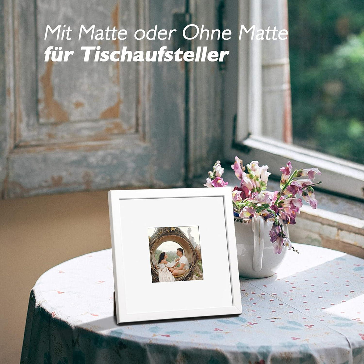 Bilderrahmen 20x20 cm Weiß Holz Fotorahmen mit echtem Glas 10x10cm Mattematte