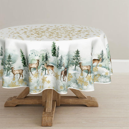 Runde Tischdecke Weihnachten 120cm - Gold, Weiß & Grün