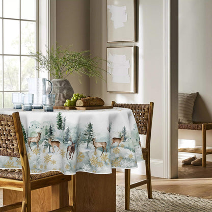 Runde Tischdecke Weihnachten 120cm - Gold, Weiß & Grün
