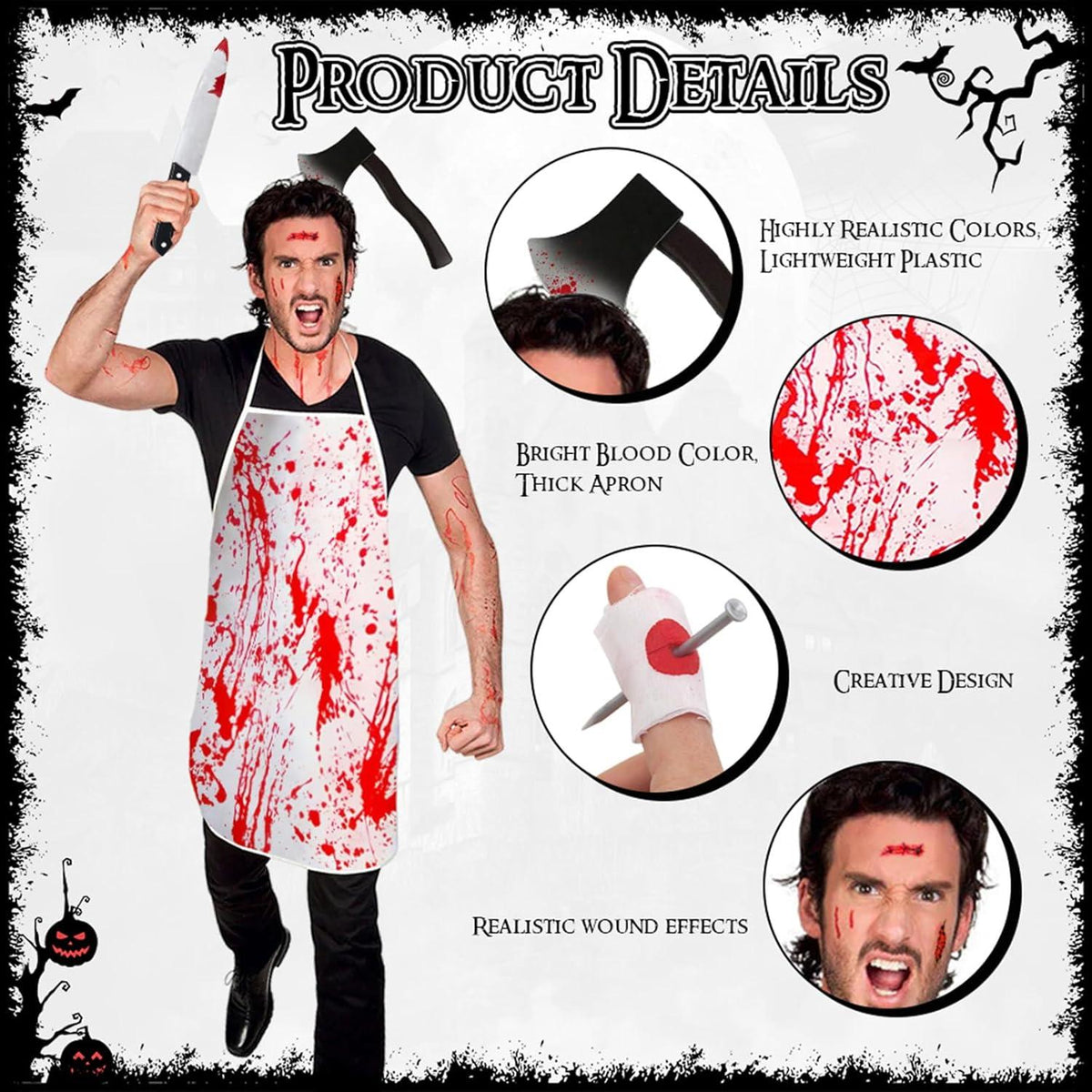 Halloween Metzger Kostüm 5-teilig Blutige Accessoires Narben Tattoo