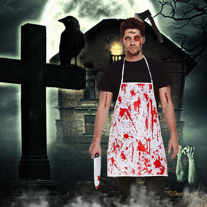 Halloween Metzger Kostüm 5-teilig Blutige Schürze Messer Narben Tattoo