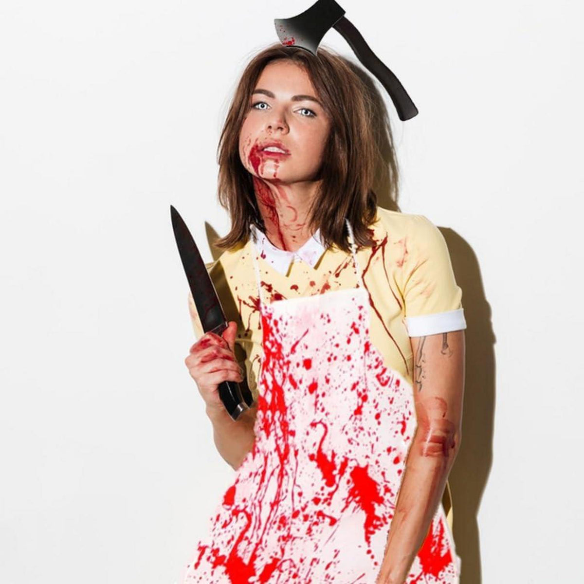 Horror Metzger Kostüm Halloween Schürze Messer Narben Blut