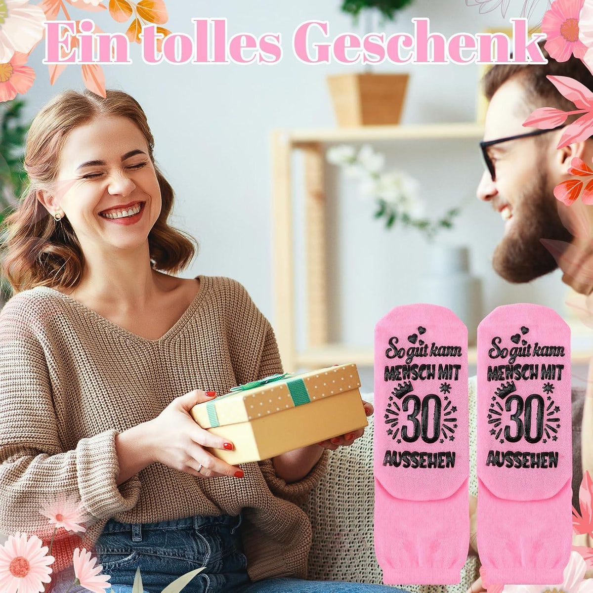 Geburtstag Socken Damen Baumwolle Wadenlang Geschenk 30. Geburtstag