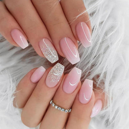 Rosa Glitzer Eckige Press On Nails – 24 Stück Künstliche Nägel