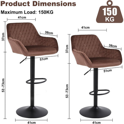 Barhocker Set 2er – Höhenverstellbar, Samt, Braun