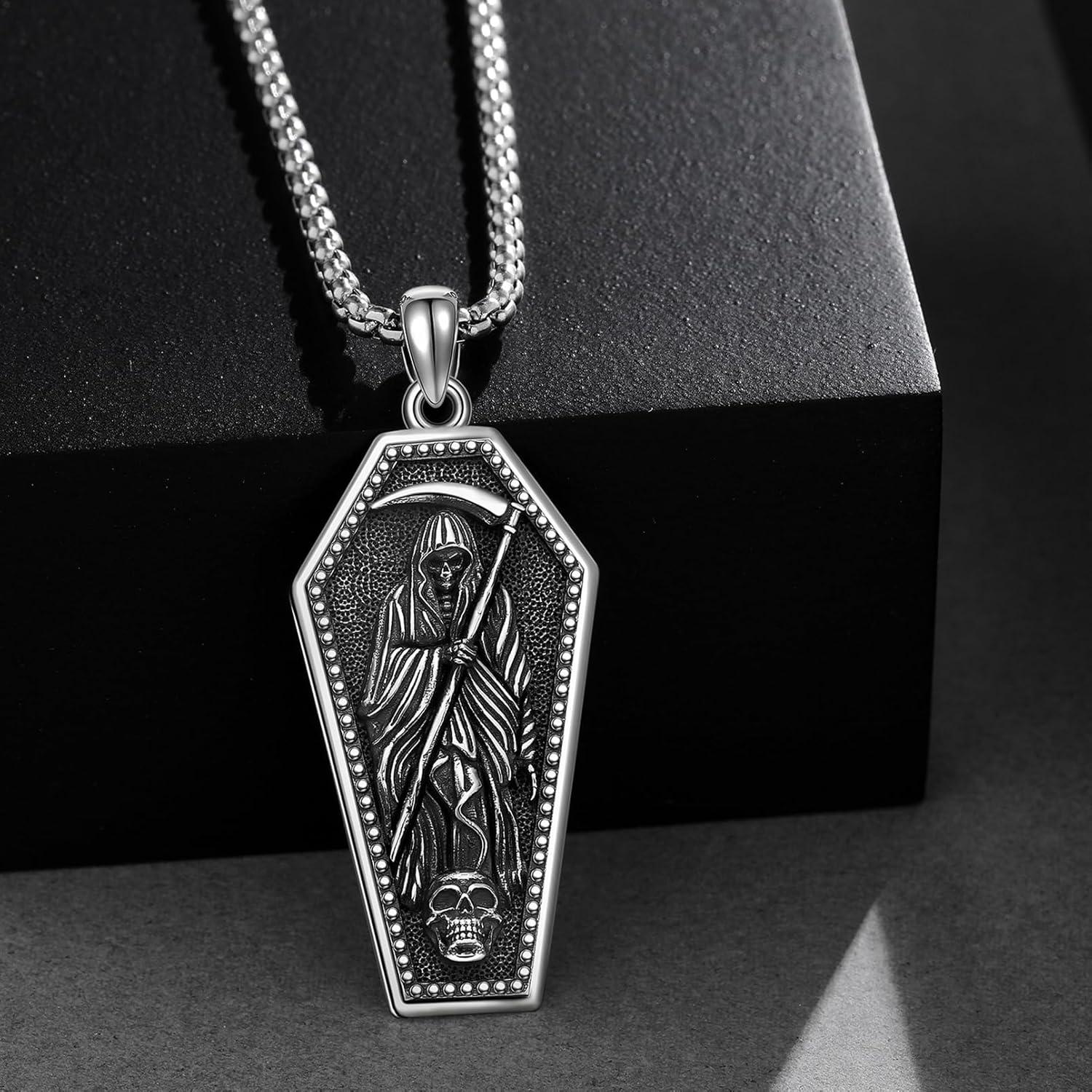 Santa Muerte Totenkopf Halskette 925 Sterling Silber Anhänger Schmuck