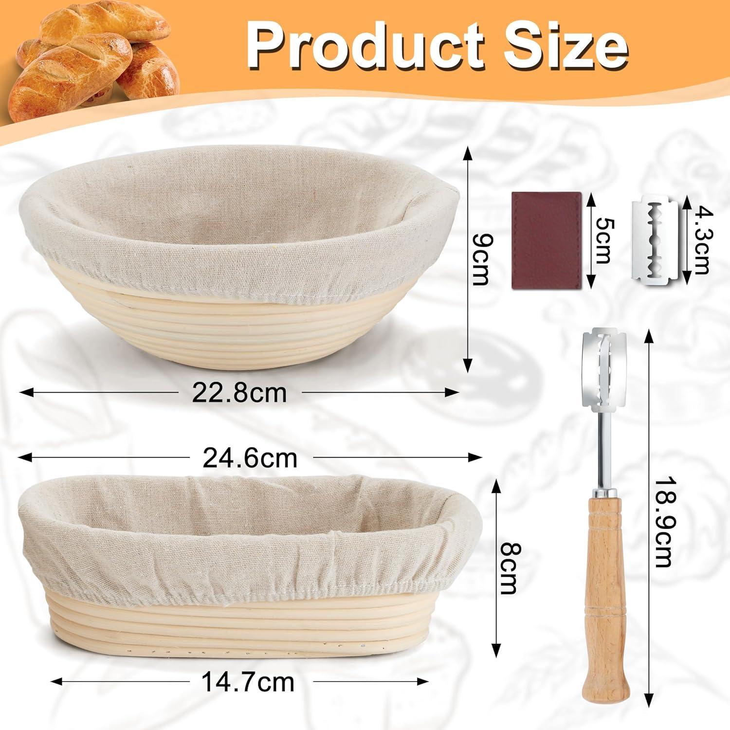 Gärkörbchen Set Brot 3-teilig Oval Rund Naturrattan Schaber