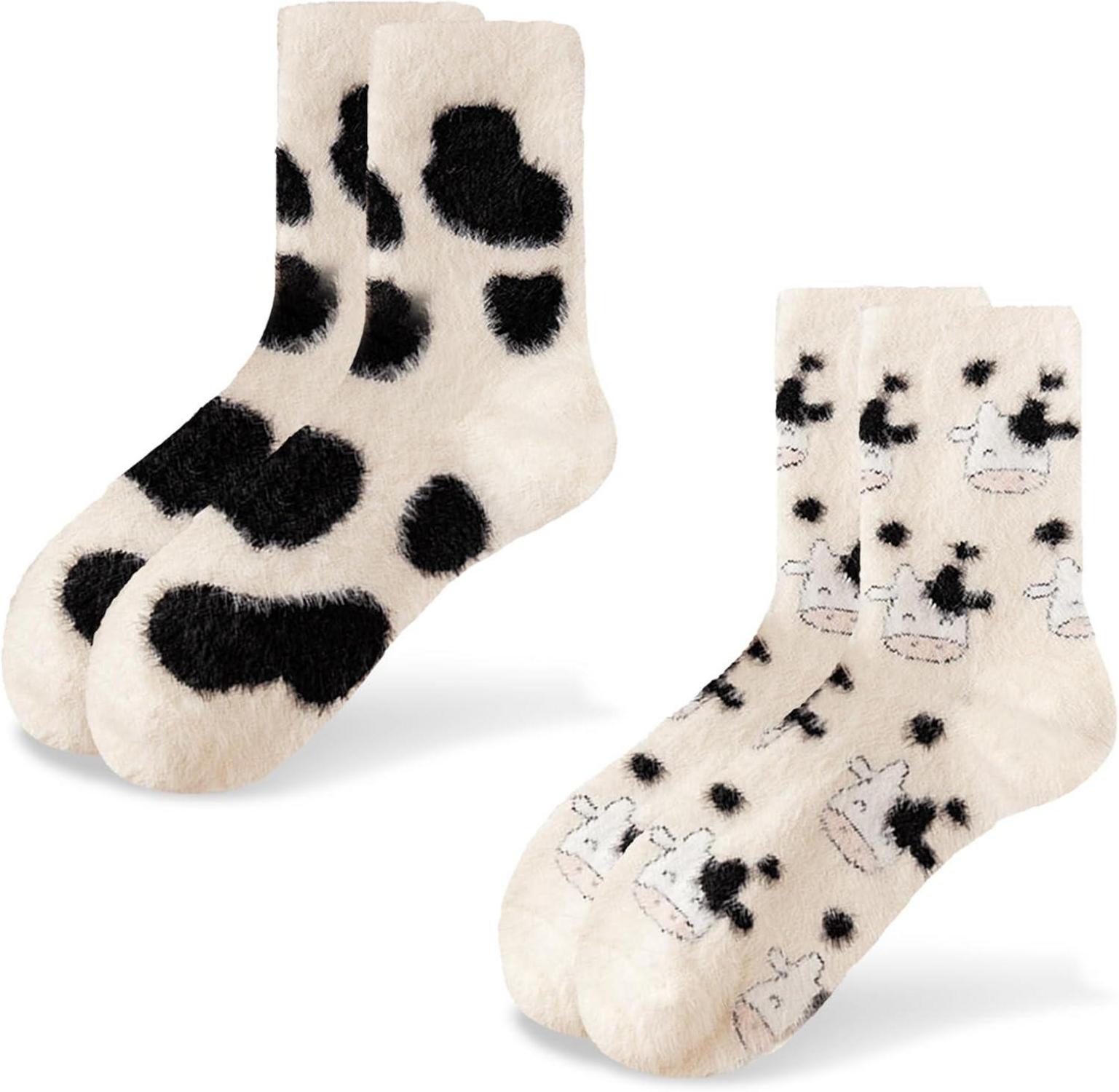 Kuschelsocken Damen Warme Kuh Socken 2er Set lustige