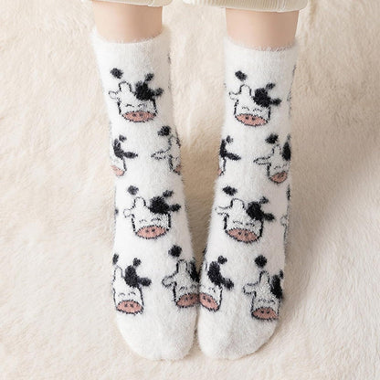 Kuschelsocken Damen Kuh Stoppersocken 2 Paar Flauschige Wintersocken