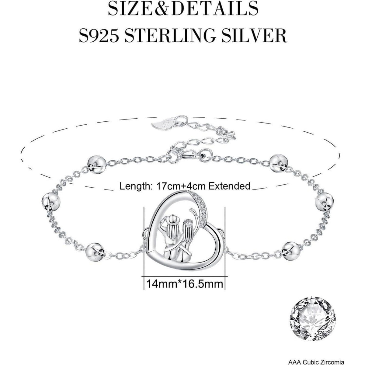 Silber 925 Armband mit Herz Anhänger für Damen