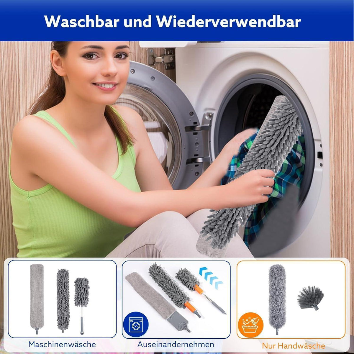 Teleskop Staubwedel Set 250cm, Mikrofaser & Chenille, Waschbar