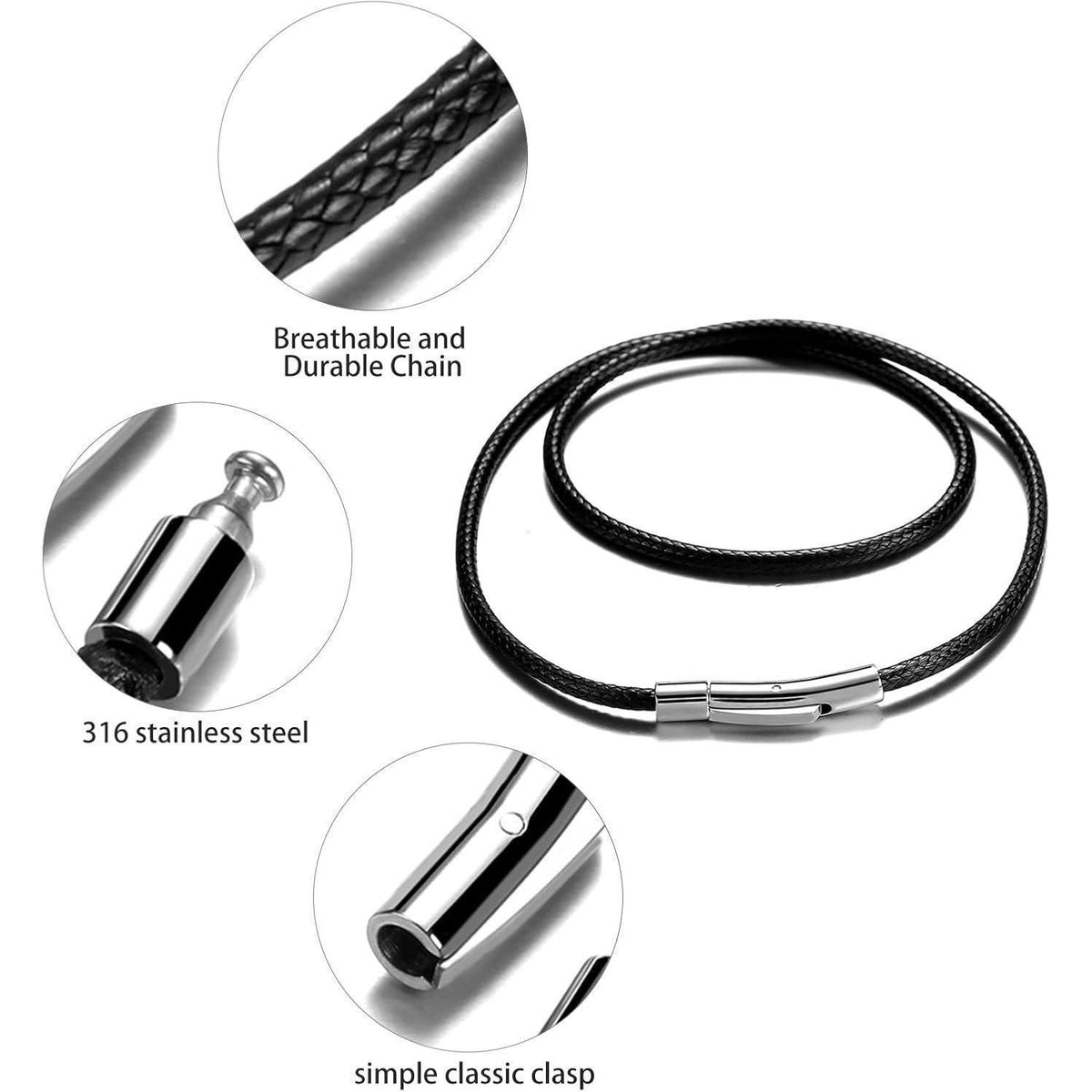 Kette Herren mit Verschluss, 2/3mm, 46-76cm in Lederoptik