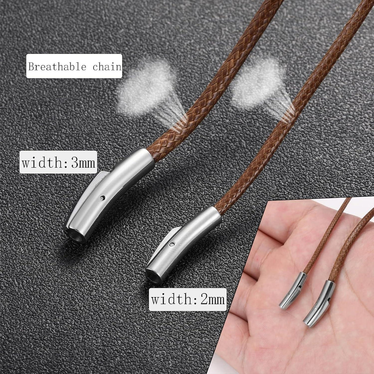 Herren Lederkette 2/3mm mit Druckverschluss Kautschuk Schwarz Braun