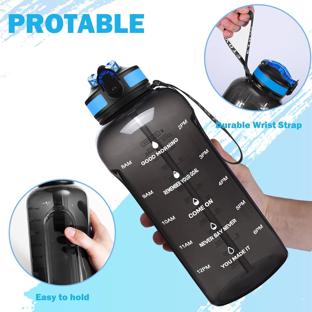 Trinkflasche Sport Strohhalm 2L Groß BPA-frei Auslaufsicher